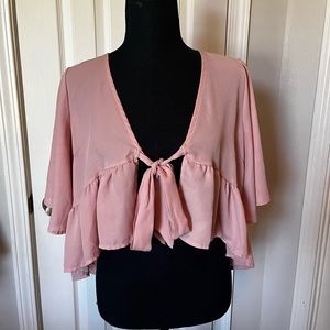 Pink Polyester Blouse Tie front flowy